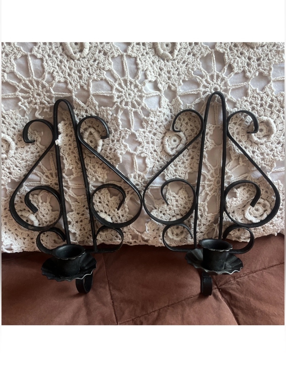 Vintage Black Metal Candle Holder Wall Sconces Pair of 2 MCM